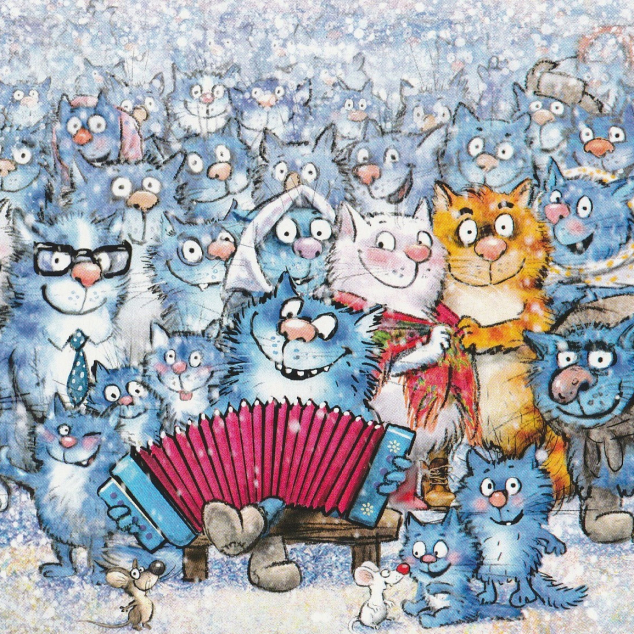 Ansichtkaart De hele Blue Cat familie heeft een feestje. 
